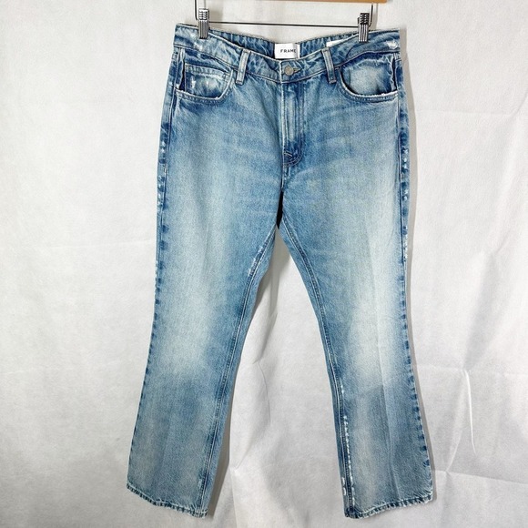 Frame The Low Boot Indigo Summit Jeans Size 30 Distressed - Picture 1 of 13